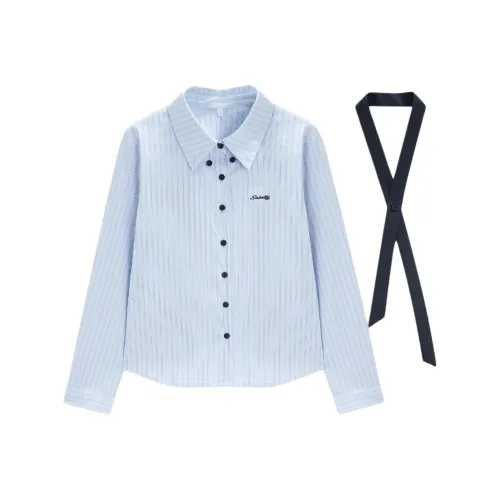 AIYIFU Blue White Women's Shirts AIYIFU Синий Белый Женские Рубашки