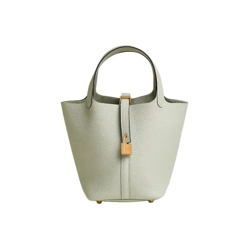 HERMES Picotin Lock Clemence Bullock Кожа Сумка 18 Женские 0W Gris Neve Кристально-Серый