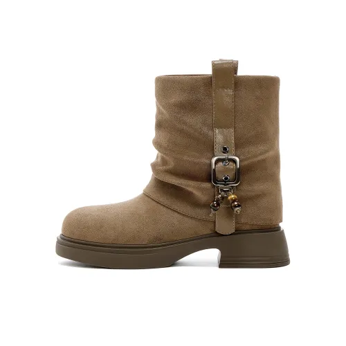 JOSINY Стиль Майярд Нишевый Винтажный стиль Мартинсы Голень Ботильоны Высота каблука 3,7 см Женские