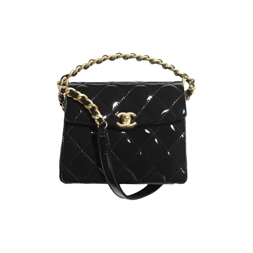 CHANEL Лакированная кожа Телячья кожа Сумка с клапаном Сумка через плечо Сумка мини Женская Черная
