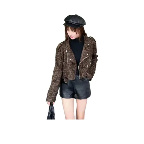 Dippanis Кофейный леопард с принтом женское короткое пальто