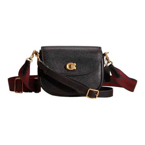 COACH Willow Кожаная седло-сумка из галечного материала сумка через плечо маленькая женская однотонная черная