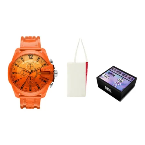 DIESEL MEGA CHIEF Наручные часы Кварцевый механизм Силиконовый ремешок 51 мм Апельсин Циферблат Унисекс