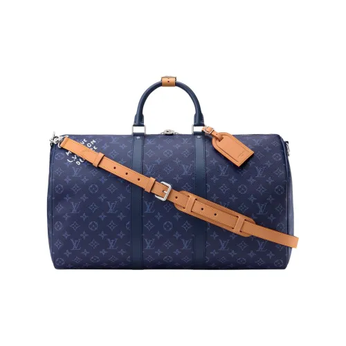 LOUIS VUITTON Keepall Покрытый холст Одно плечо Сумка Мужская Морской синий