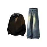 Black Свитшот + Dark Blue Джинсы