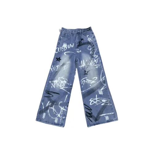 YGHOME OFFICIAL Винтажный синий [Граффити Позиционирование стиля] Унисекс Джинсы