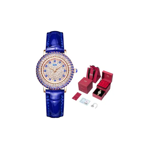 EA I Am Collection Кварцевый механизм натуральная кожа ремешок часы женские синий циферблат