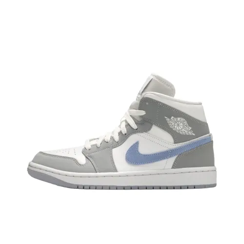 Jordan Air Jordan 1 MID 'Волк GREY' MID Топ Винтажные баскетбольные кроссовки Женские Ледяной синий