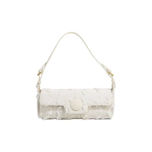 MACKJANICE Полиуретан Синтетическая Кожа Плечевая Сумка Сумка-багет Плечевая Сумка Женская с Кисточкой Белая