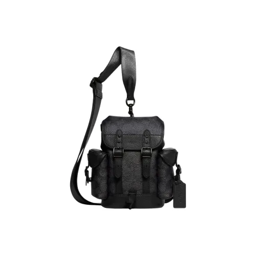 COACH Hitch Покрытый холст с мягкой полированной зернистой кожей сумка через плечо мини мужская черная