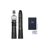 Чёрный бамбук с рельефом, серебряная складная застёжка [длинная].