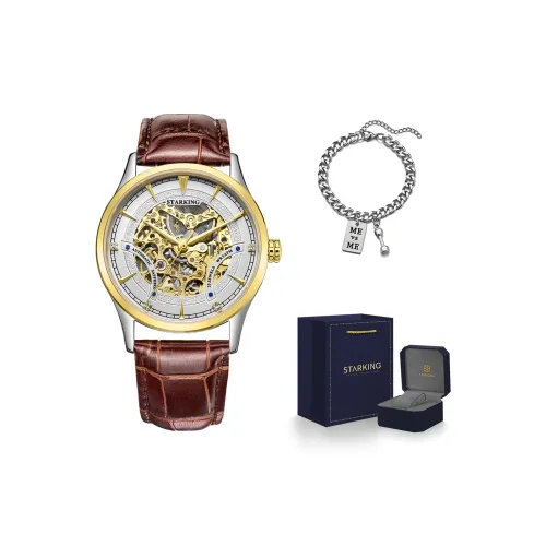 STARKING Автоматический Механический Механизм Нержавеющая Сталь Ремешок Часы Мужские Часы Скелетный Циферблат