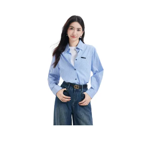 Tumando Синие полосы Узор Женские Рубашки