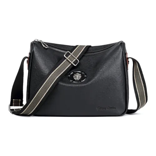 BISON DENIM Сумка через плечо из коровьей кожи Мужская Черная