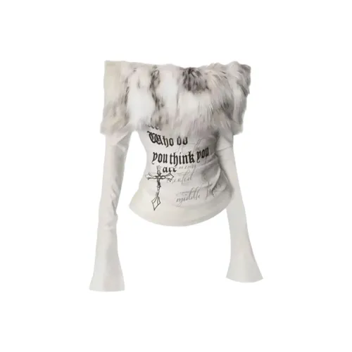 VIPOL Сливочный с меховой воротником Фактический товар Слегка желтый кожа-дружественный теплоизоляционный дралон женские T-рубашки