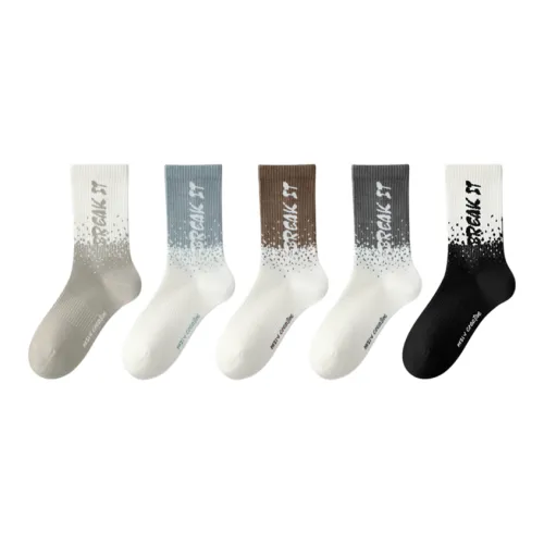 FOSS PHIL [5 пачек] Комбо 1 Светло-серый + Серо-синий + Кофейный + Темно-серый + Черный Мужские носки до икры MID