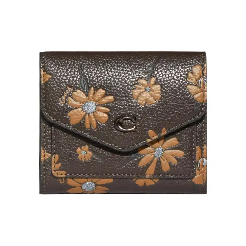 COACH Wyn Галечная кожа Держатель для карт кошелек Маленький Женский Темно-коричневый