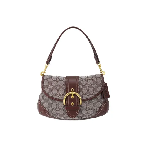 COACH SOHO Совместная линия Ткань с кожаными вставками Полумесяц Сумка Сумка через плечо Стандартная Женская Дуб и Серый