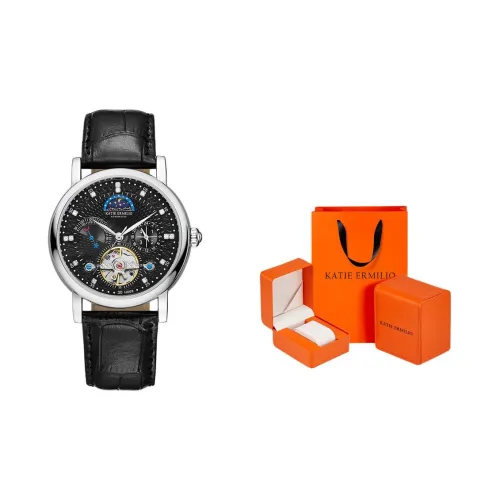 Katie Ermilio Наручные часы Автоматический Механический Механизм Естественная Кожа Ремешок Белый Циферблат Мужские часы