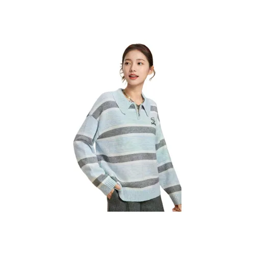 Love to serve Синий и Серый Полосы Женские Трикотаж