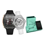 MF0399G-MF0486L Серебристый Розовый Черный корпус Черный Резиновый ремешок Белый ремешок