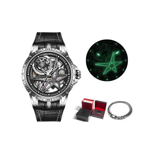 GELATU Автоматический Механический Механизм Силиконовый Ремешок Часы Мужские Черный Циферблат