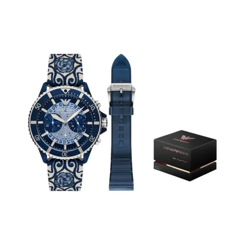 EMPORIO ARMANI Коллекция Submariner Часы Мужские Кварцевый механизм Тканевый ремешок 44 мм Синий циферблат