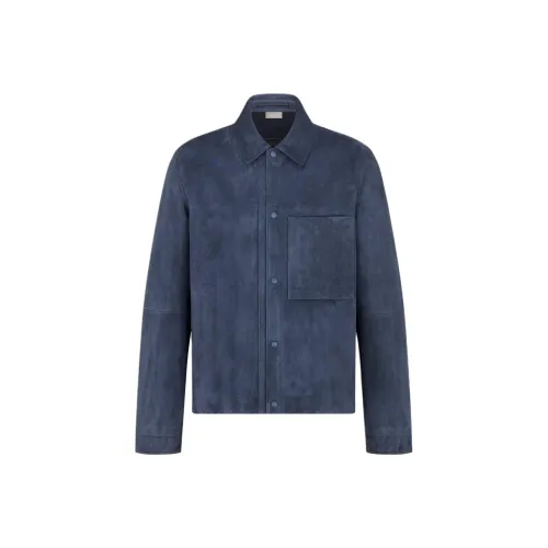 DIOR Темно-синие мужские кожаные куртки