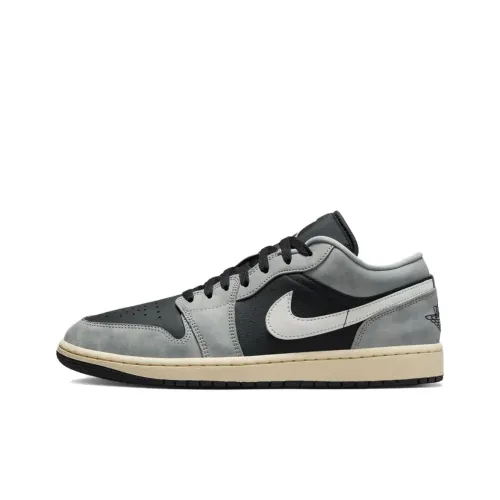 Jordan Air Jordan 1 Нижняя юбка Устойчивая к истиранию Низкий топ Винтажные баскетбольные кроссовки Мужской Черный Серый