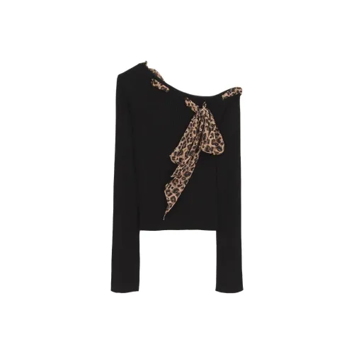 JZWSTUDIO Черный и Леопардовый принт Ремень Женские Свитера