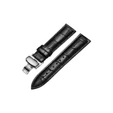 Серебряная пряжка - черная кожа с черной строчкой