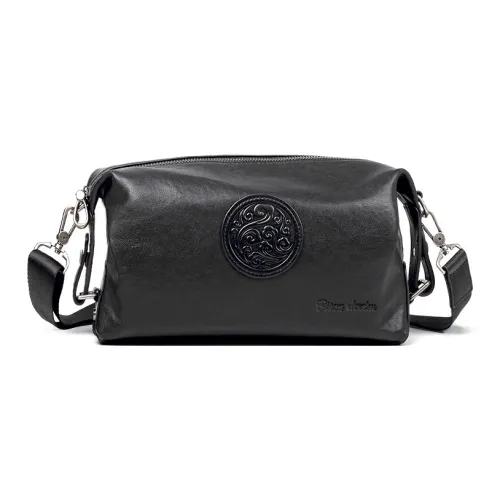 BISON DENIM Сумка через плечо из коровьей кожи Мужская Черная