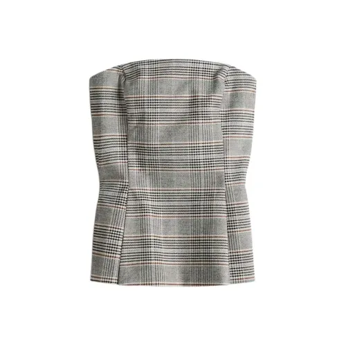 H M Светлый Бежевый Клетка Женские Топы без Рукавов