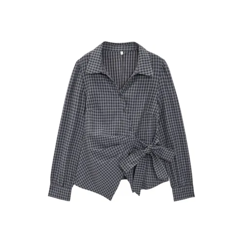 Love to serve Серо-голубая клетка Женские Рубашки