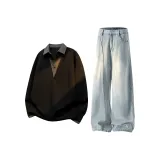 Чёрный свитшот + светло-синие джинсы