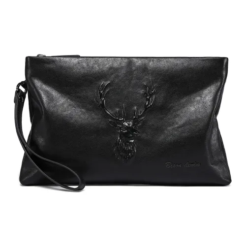 BISON DENIM Клатч из крупнозернистой текстуры коровьей кожи стандартный мужской черный