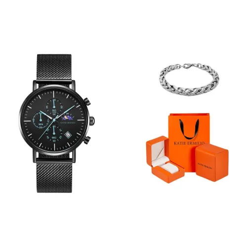 Katie Ermilio Наручные часы Кварцевый механизм Ремешок из нержавеющей стали Черный циферблат Мужские часы