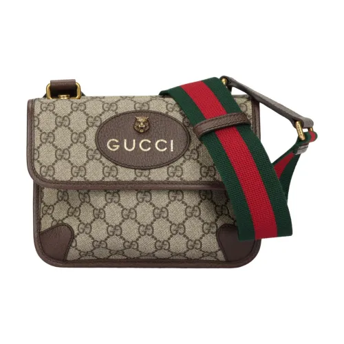 GUCCI Canvas с кожаными вставками обметка сумка через плечо маленькая унисекс цвет эбеновое дерево и коричневый