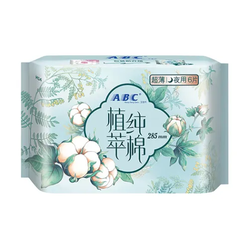 ABC Plant Extract 100% хлопок Ночной уход Гигиенические прокладки Дружественные к коже Сухой и Свежий 285 мм 6 штук упаковка