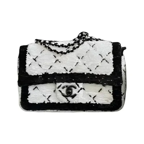 CHANEL Вязаная ткань Твид Сумка через плечо Сумка Маленькая Женская Черная Белая