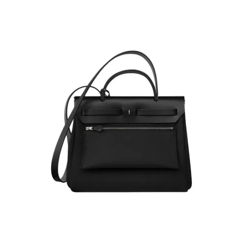 HERMES Herbag Zip Retourne Холст с кожей Сумка из холста Сумка Сумка через плечо Сумка через плечо Унисекс Черный