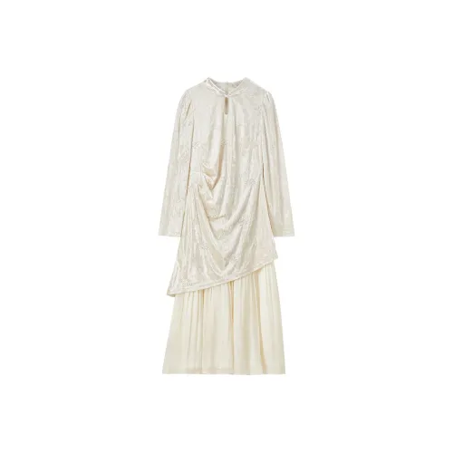 SENTUBILA Экрю Женские Длинные Платья с Длинными Рукавами