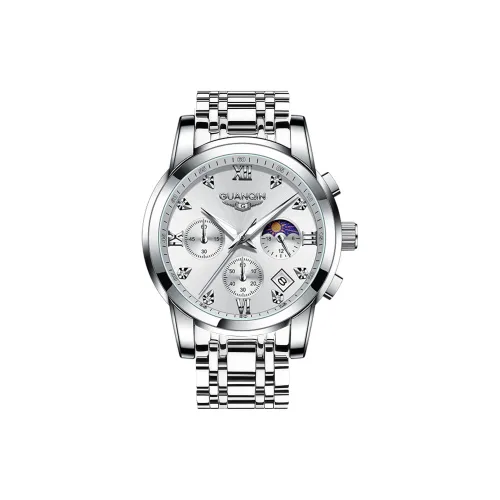 GUANQIN Кварцевый механизм ремешок из нержавеющей стали мужские часы белый циферблат
