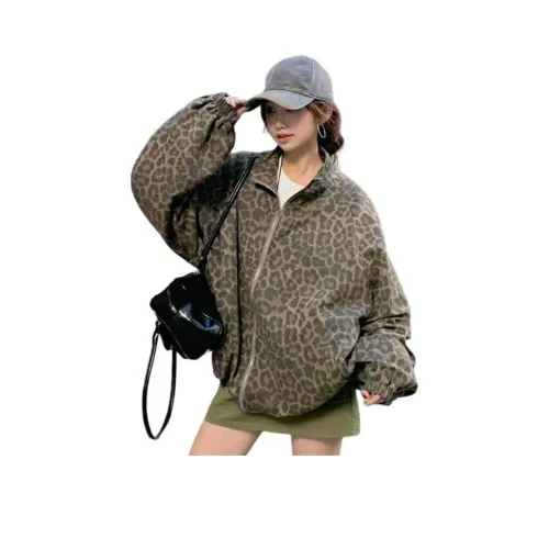 Dippanis Коричневый Леопардовый принт Женские Куртки