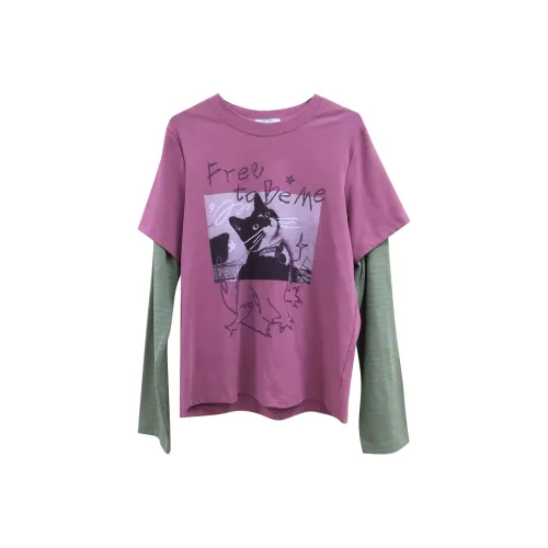 JZWSTUDIO Розовый Фиолетовый Mock Двухкомпонентные Женские T-рубашки