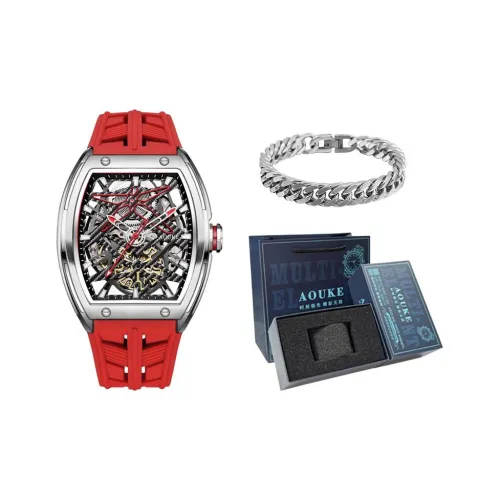 AOUKE Механические Мужские Часы Силиконовый Ремешок Часы с Черепным Циферблатом