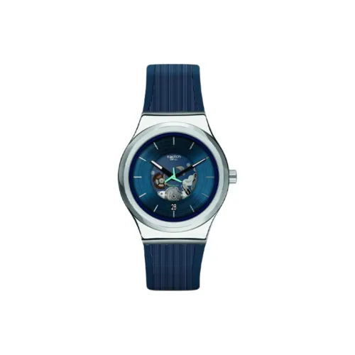 SWATCH Мужские часы 42 мм Синий циферблат Корпус из нержавеющей стали Резиновый ремешок