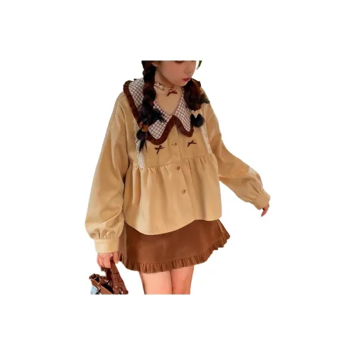 Dippanis Абрикосовый топ + Коричневая юбка Женские комплекты с юбкой