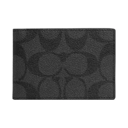COACH Кошелек Billfold Покрытый холст с телячьей кожей Слот для карты Документ Набор Мелочь Кошелек Кошелек Унисекс Черный