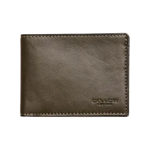 COACH Держатель для карт из телячьей кожи двойной складной кошелек для женщин зеленый